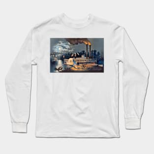 Steamboat Wooding Up on the Mississippi 1863 Frances Flora Bond Palmer Long Sleeve T-Shirt